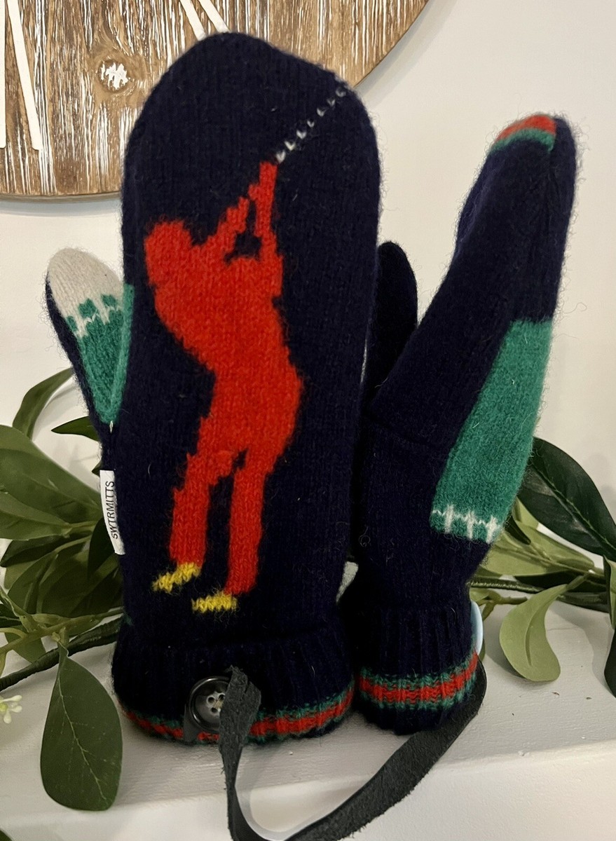 Handmade Canada Felted Wool Sweater Mittens Cuff Golfer Style
