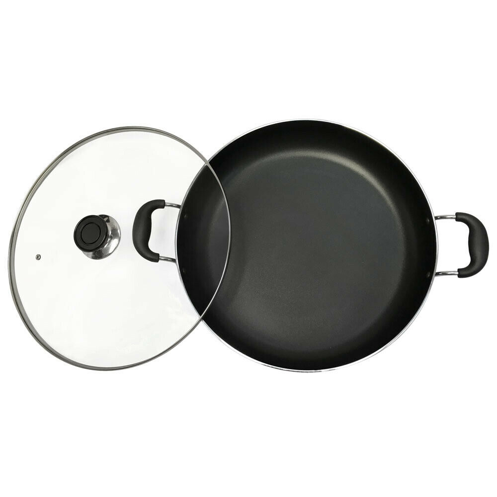 Aluminum 14 Inch Low Pot Cookware Deep Cooking Non Stick Coating Wide Wok  Style