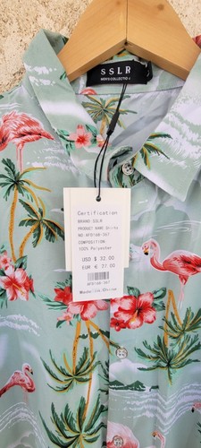 Mens SSLR Pink Flamingo Palm Tree Floral Beach Button Down Hawaiian Style Shirt - Picture 6 of 7