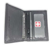 Men's Swiss RFID Genuine Leather Bifold Wallet Credit ID Card Purse Black