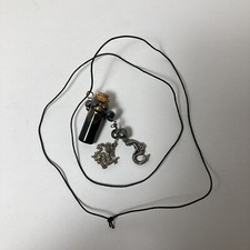 Glass Vial Blood Pewter Dragon Mermaid Charm Necklace Gothic Vampire Costume