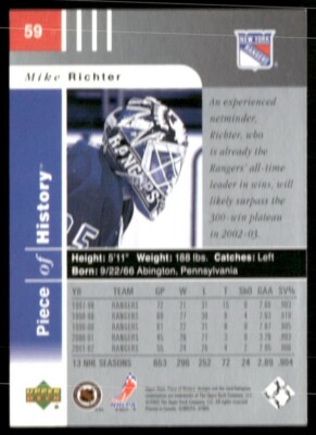 2002-03 Upper Deck Piece Of History - #59 Mike Richter | eBay