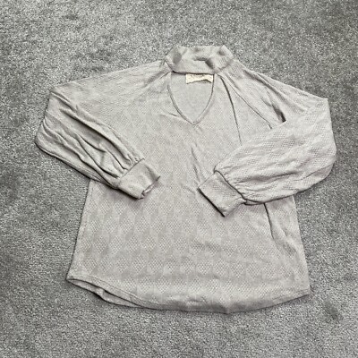 Cupio Keyhole Neck Sweater Womens Medium Gray Raglan Sleeve Casual Knit Stretch