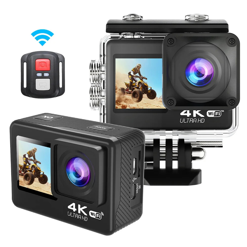 Action Camera with Dual Screen 4K HD Sports Helmet WiFi Cam 30m Waterproof Cam-image