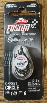 Berkley Fusion #1405861 Offset Circle Hook Size 1/0-1pk of 6-Brand New-SHIP24HRS
