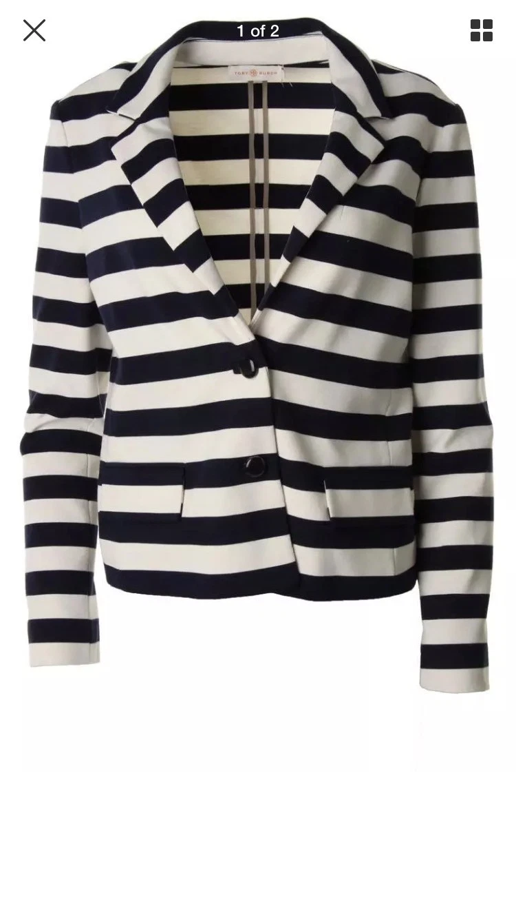 Giacca blazer due bottoni Tory Burch $395 donna Auqusta blu navy foderata in tweed M