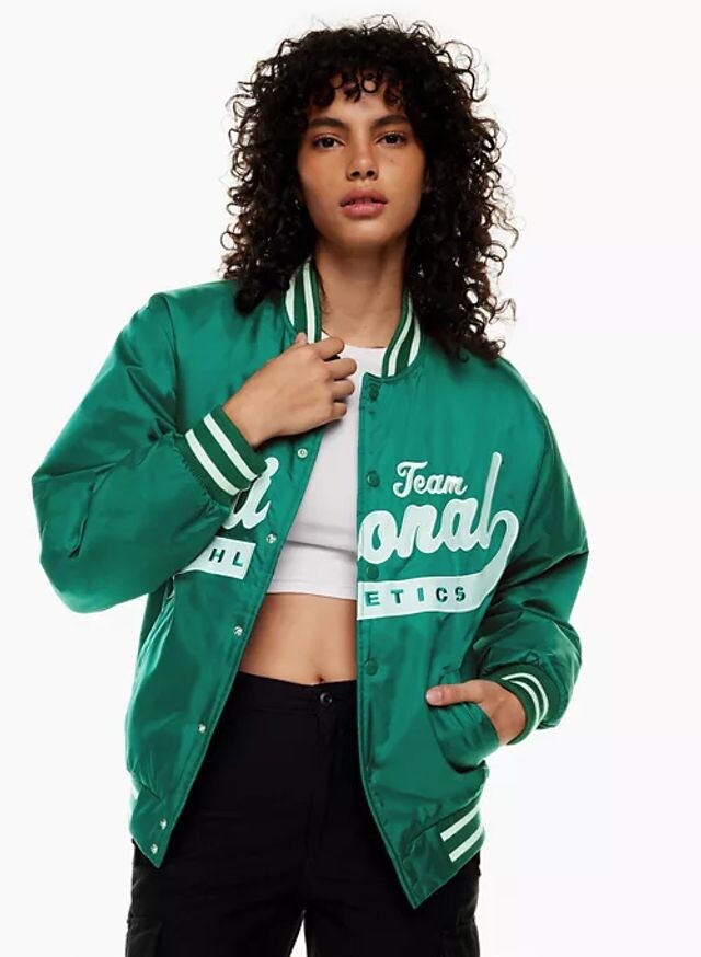 Aritzia TNA Stadium Jacket Large Green Varsity Bomber Club Aritzia TNA Stadium Jacket Large Green Varsity Bomber Club