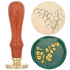 Eucalyptus Leaf Wax Seal Stamp, Vintage Brass Head Wooden Hilt Sealing Wax Stamp