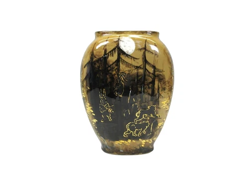 Early 1882 Rookwood art pottery vase whimsical moonlit forest scene with animals