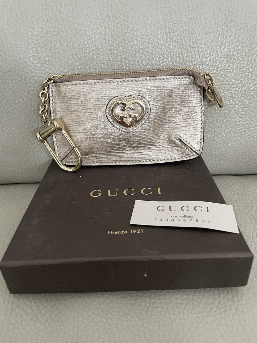 Heart Gucci Small Wallets Authentic Gucci Guccissima Mini GG Coin Purse  Metallic Heart Wallet Leather