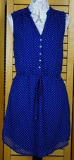 Guess Mini Dress Stretchy Blue White Polka Dots Button Front Size Small Belted