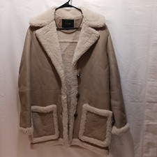 Maje Camel/bige Shearling/leather Full Lamb Skin Coat/jacket Eu38 Us Small