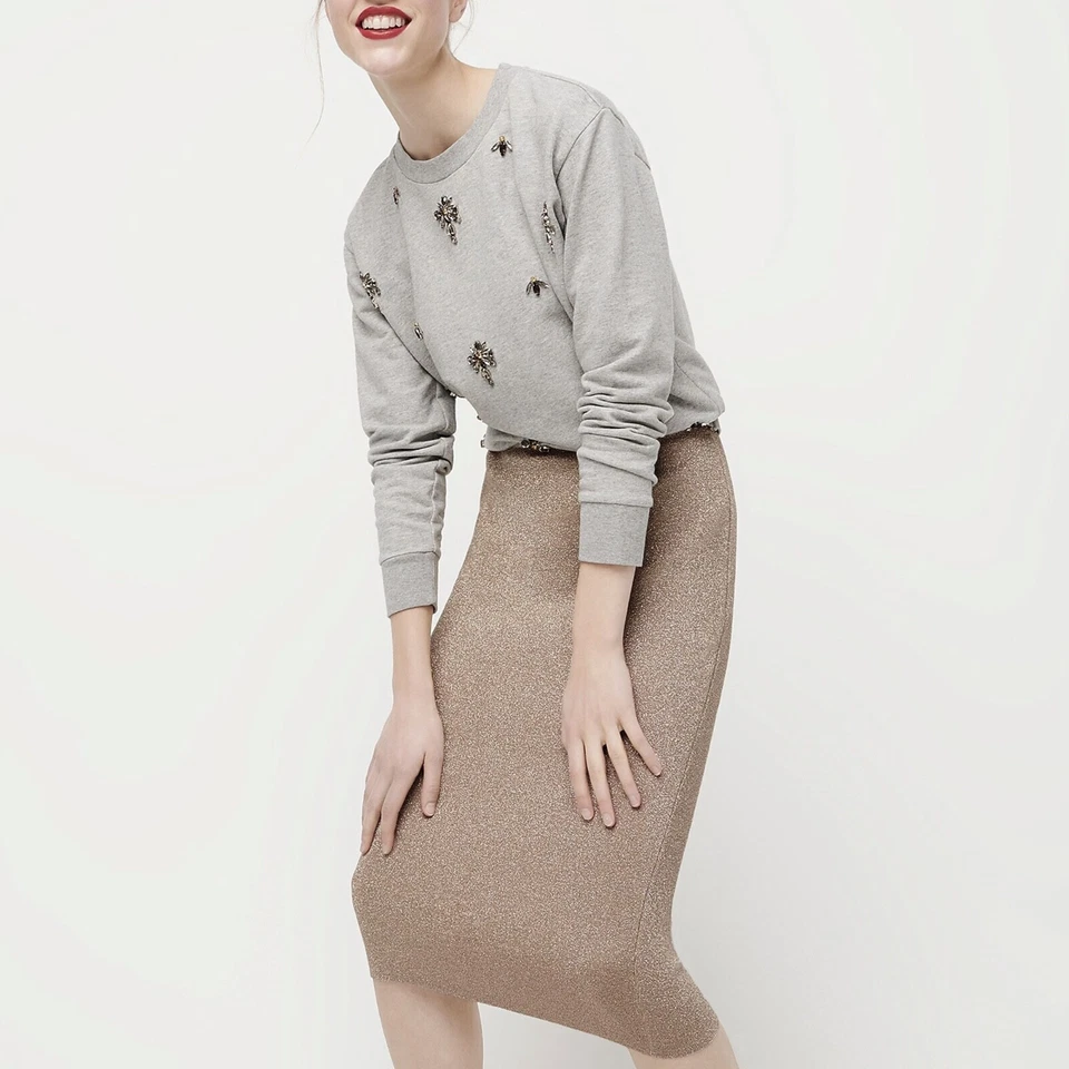 Falda lápiz tubo suéter Lurex® brillo dorado J Crew nueva con etiquetas | Talla L | Elástica