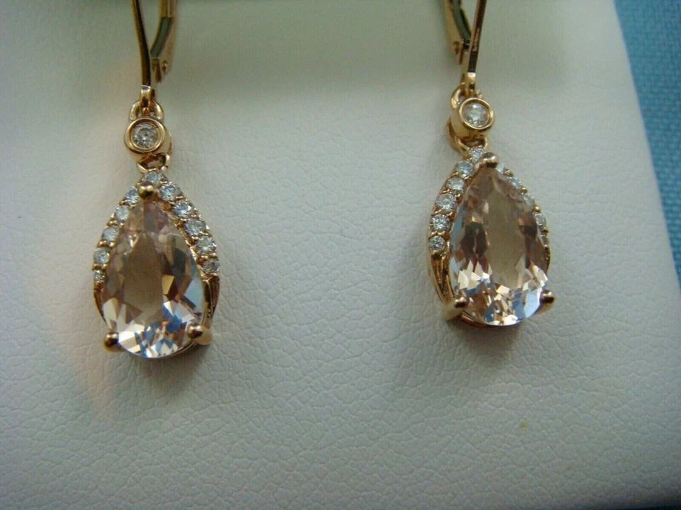 5 Ct Pear Created Morganite Leverback Dangle Drop Earrings 14K Rose Gold Finish - Image 3 of 4