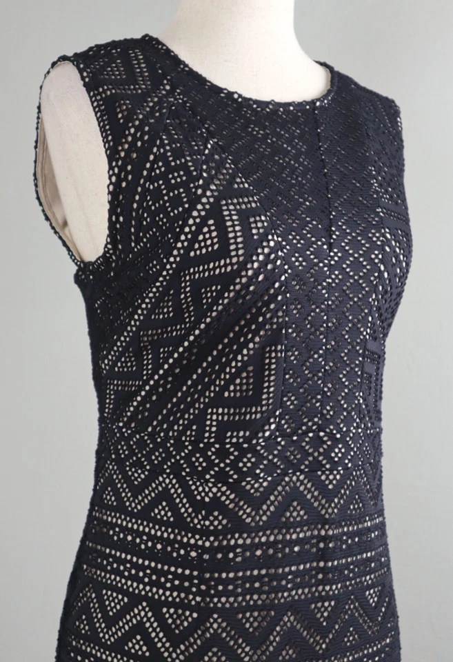 CALVIN KLEIN $129 Stretch Black Eyelet Beige Lined Sheath Dress Size 8 - Image 3 of 4