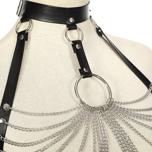 NEU Sexy Ketten und Ring Brustgeschirr Ledergeschirr Damen Dessous Geschirr - Bild 3 von 4