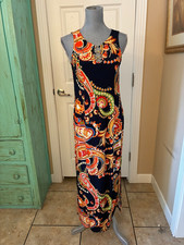 MSK, WOMENS, COLORFUL, STRETCHY, SLEEVELESS, SHEATH DRESS WITH SLITS, SMALL