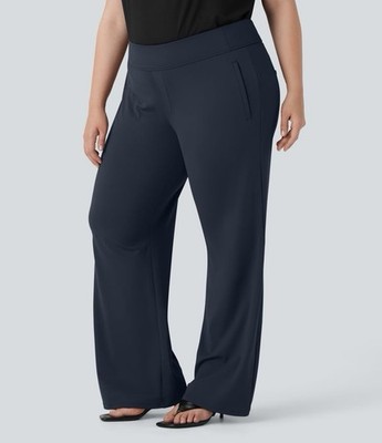 Halara Flex DayStretch High Waisted Flare Pants Zip Pockets Women s 1X Plus Blue