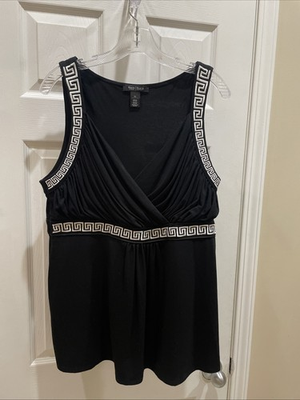 #ad #ad White House Black Market Sz XL Sleeveless Top Blouse Gorgeous Black White Design $28.79