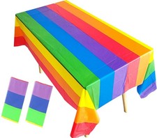 Pride Rainbow Tablecloth, 2 Pack Disposable Table Covers, 54" x 108" Plastic ...