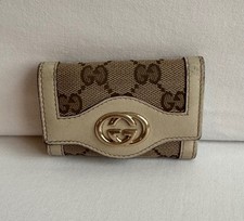 Gucci GG Monogram Canvas 6 Ring Key Case Beige Brown Gold Hardware Italy Auth