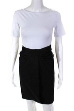 Armani Collezioni Womens Striped Ruched Pencil Skirt Black White Wool Size 2
