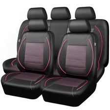 Piping Pu Leather Car Seat Cover Full Setinside Zipper Design Black And Pink