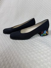 Vintage Di Sandro Pump Shoes Italy Art Block Heel Black Womens Size 39