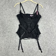 Adore Me Andra Unlined Lace Up Bustier Womens 36B Black Top Only Underwire NEW