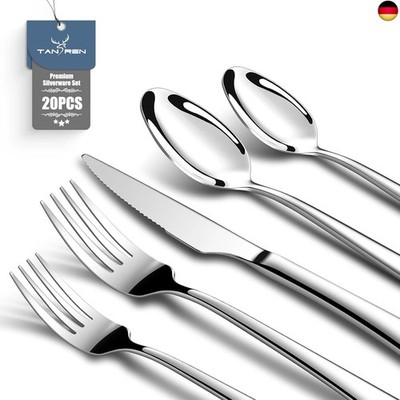 TAN REN Edelstahl Besteck Set 4 Personen, 20-Teiliges Besteckset mit