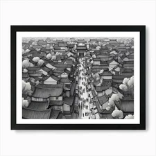 Sketch Of A Traditional Chinese Cit Framed Wall Art Poster Canvas Print Picture