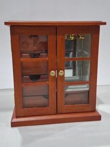 Vintage Double Door Retro Mini Armoire Jewelry Case; Mahogany Wood; EUC/Mint!
