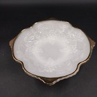 Anchor Hocking Milk Glass Serving Bowl Raised Grape & Leaf Motif Gold Trim 8.5"
