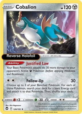 Pokemon Cobalion 126/195 SWSH12: Silver Tempest Reverse Holofoil