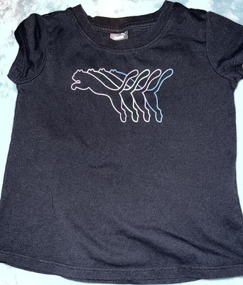 PUMA Girls Black Short Sleeve Crew Neck Graphic Print T-Shirt Size 4