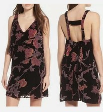 Everly Anthropologie Woman Dress S Black Floral Velvet Burnout V Neck Whimsigoth