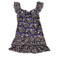 NWT Forever 21 Floral Babydoll Satin Ruffle Purple Soft Girl Mini Dress Sz XL