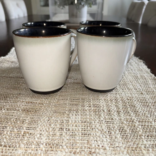 Sango NOVA BLACK #4932 Stoneware Coffee Cups Mugs, Set of 4