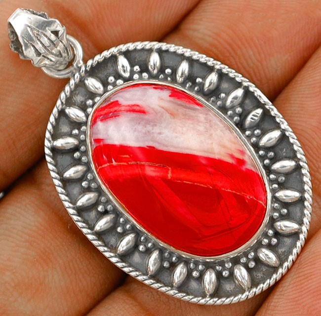 Natural Rainbow Jasper 925 Solid Genuine Sterling Silver Pendant Jewelry @18-9