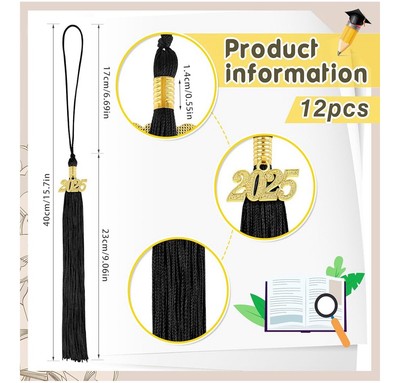 Dingion 2025 Graduation Tassels - 2 Pack Black Academic Tassels With 2025 Charm For Graduation Caps
