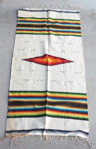 Vtg 28 1/2" x61" Chimaya Southwestern Wool Handwoven Blanket Rug (READ)