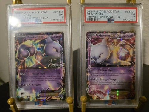 PSA 7 NM 2016 P.M. XY BLACK STAR MEWTWO EX PROMO PAIR #XY183 & #XY107