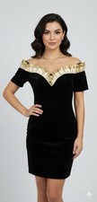 Jessica McClintock Gunne Sax Black Velvet Velour Dress Ruffled Mini Sheath 3/4