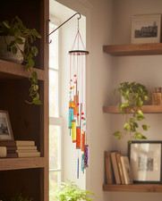 Rainbow Spiral Glass Wind Chime Suncatcher Multicolours with Patterned Glass