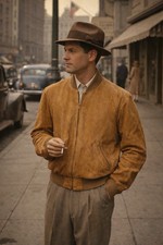 Hercules Sears Vintage 1950s Southwestern Washable Suede Leather Bomber Jacket