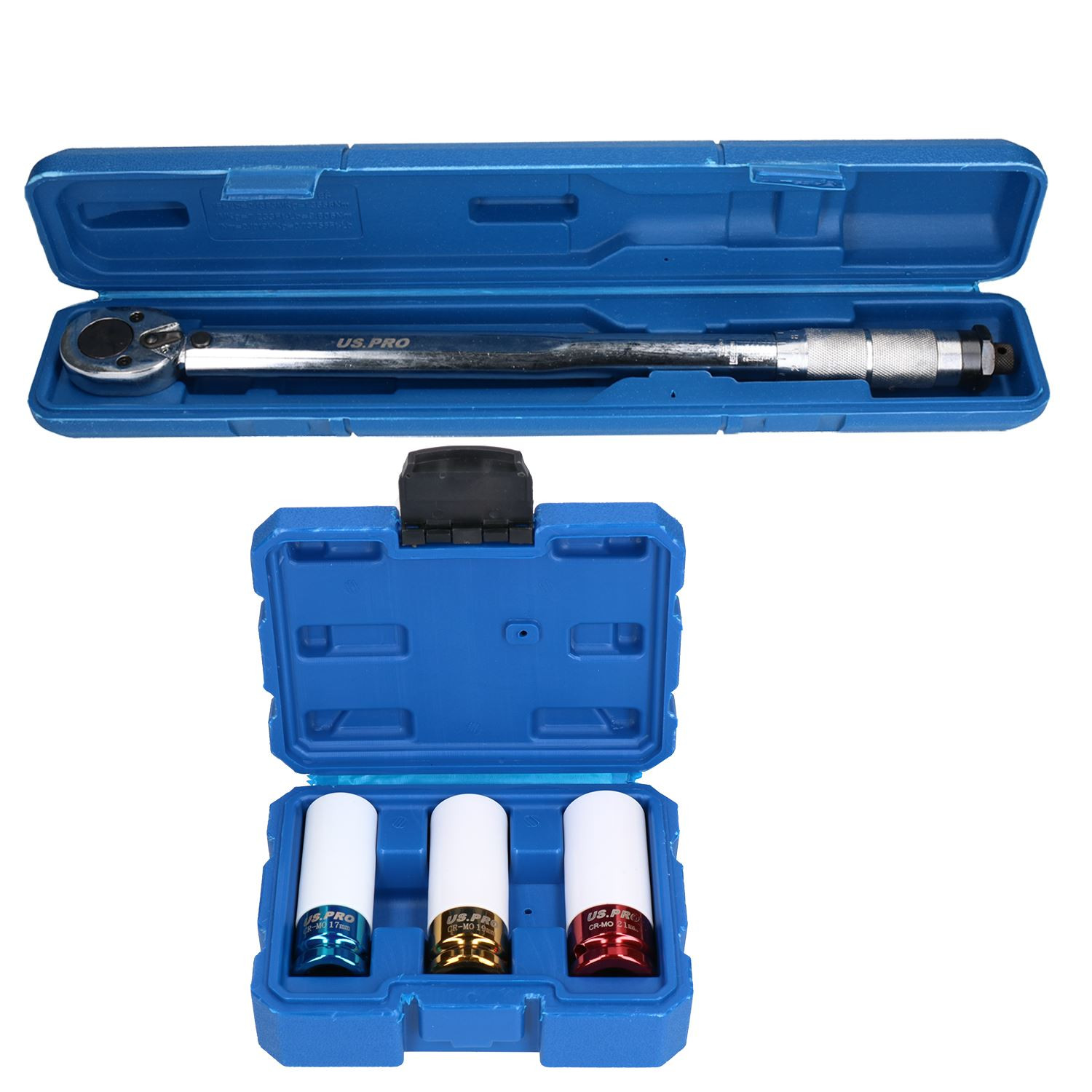 1/2"" Drive Torque Wrench 28 - 210Nm with 3 Alloy Wheel Nut Sockets 17 19 21mm