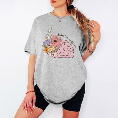 Broken Crayons Still Color Mental Health Awareness Damen T-Shirt Floral Brain