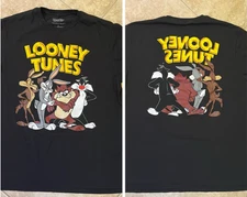 Vintage Looney Tunes Shirt Sz L Black Bugs Sylvester Taz Roadrunner Front & Back