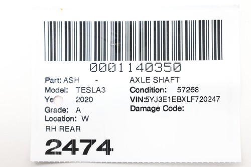 2017 - 2023 TESLA MODEL 3 REAR RIGHT OR LEFT AXLE SHAFT HALFSHAFT OEM 104416100D - Picture 11 of 11