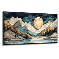 Framed Canvas Wall Art - Large Abstract Painting Decor, Textured Mountain Pic...